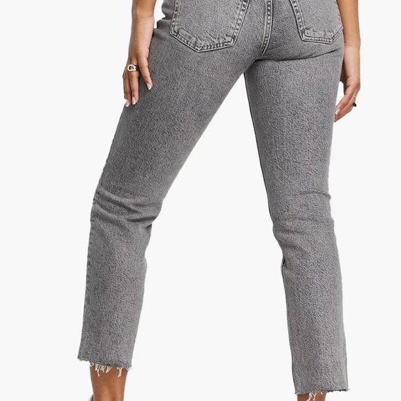Topshop High Waist Raw Hem Straight Leg Jeans in Grey 27 - Picture 3 of 7